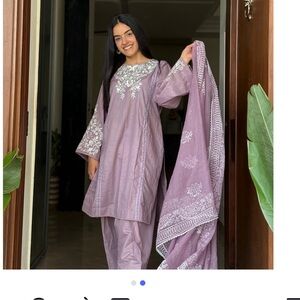 Lavender Embroidered Dress with White Detailing Indian suit Pakistan